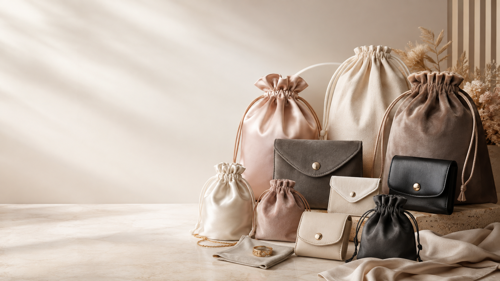 Custom fabric gift bags and premium drawstring packaging